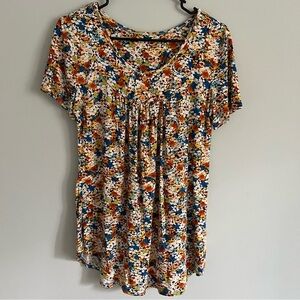 Multi Color Floral Printed Boho Style Scoop Neck Stretchy Blouse
